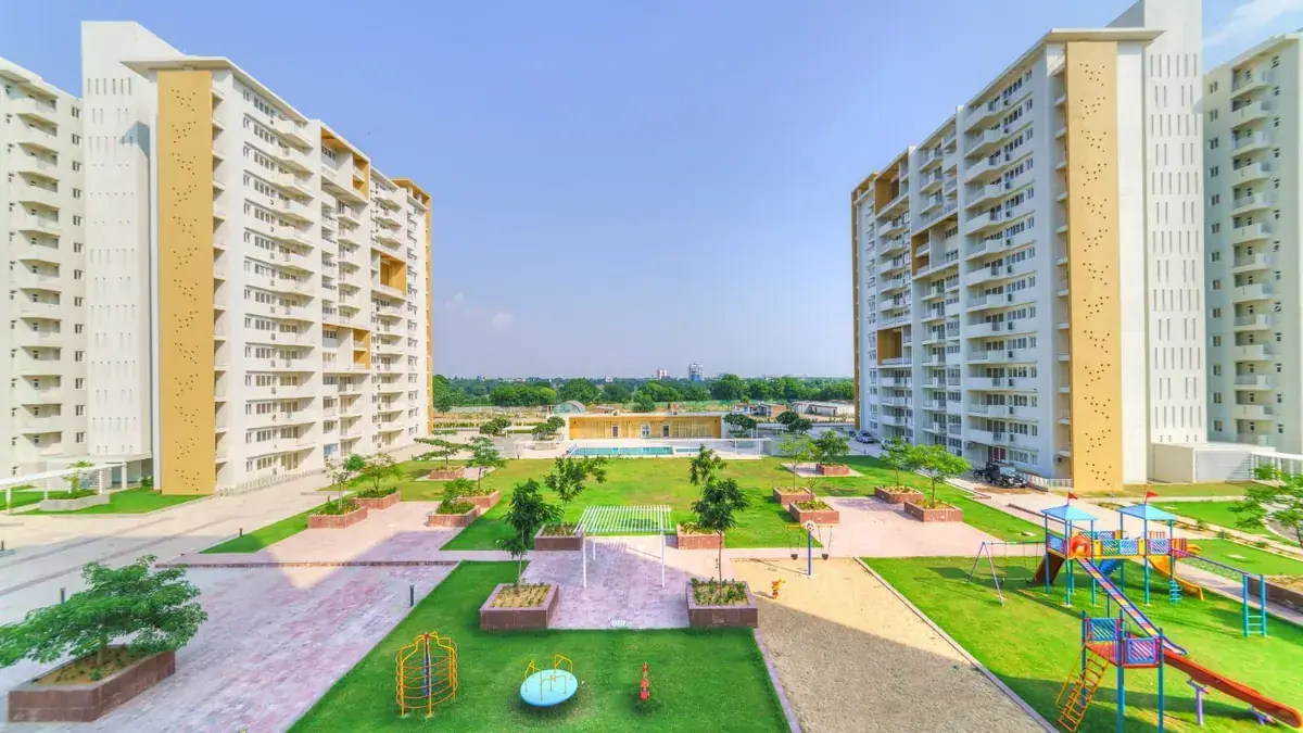 Park and apartment blocks at Vatika Infotech City, Jaipur