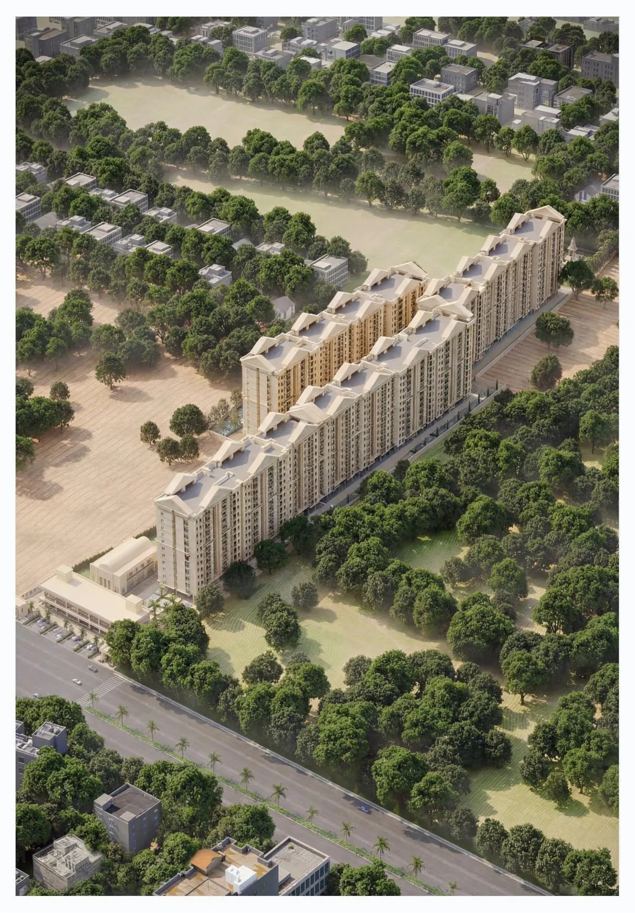 Aerial view of an 11-acre Greek-themed gated township on Ajmer Road, Jaipur