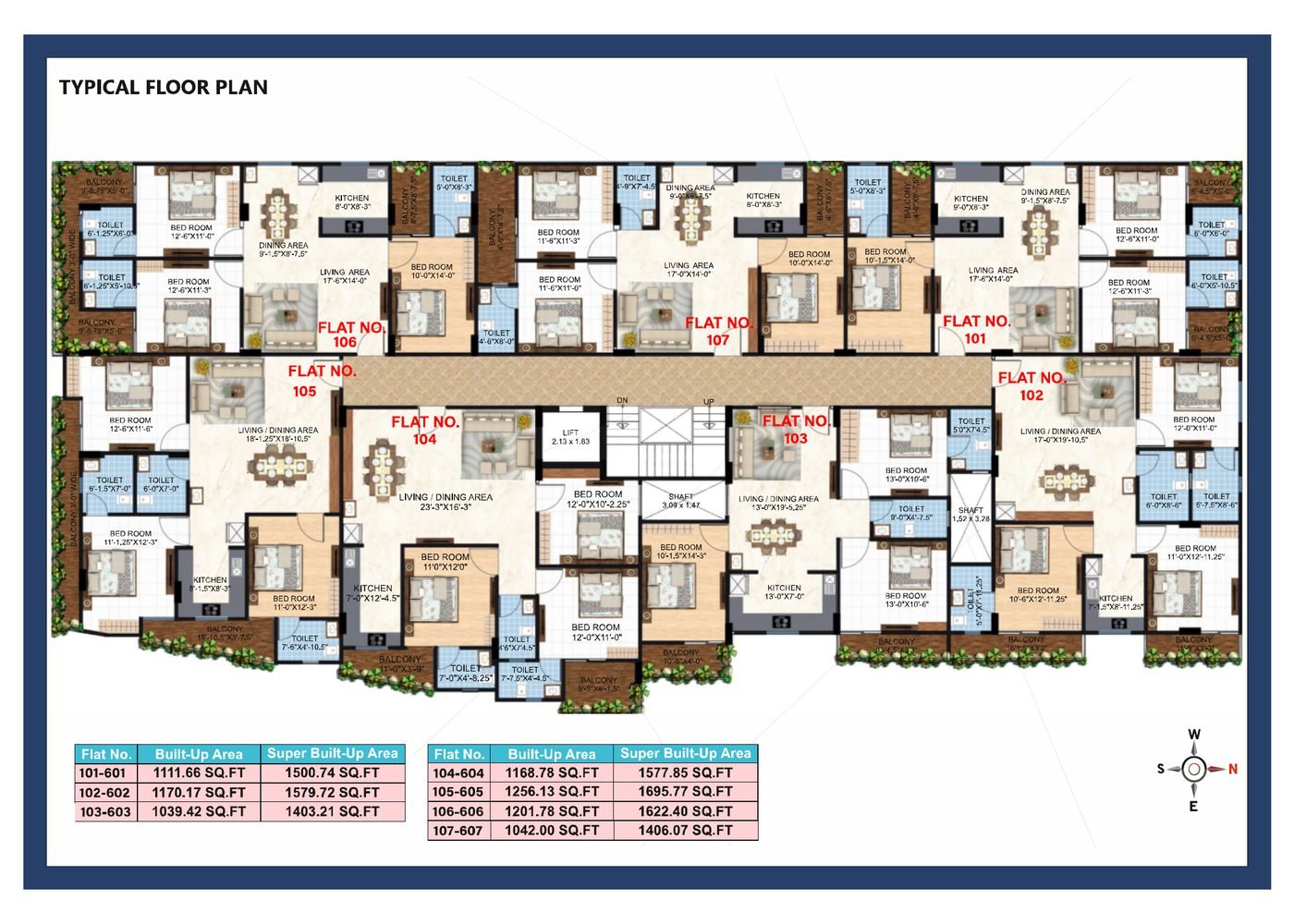 Typical floor plan, Luxurious 3-4 BHK Apartments in Vaishali Nagar, showing 7 flats per floor