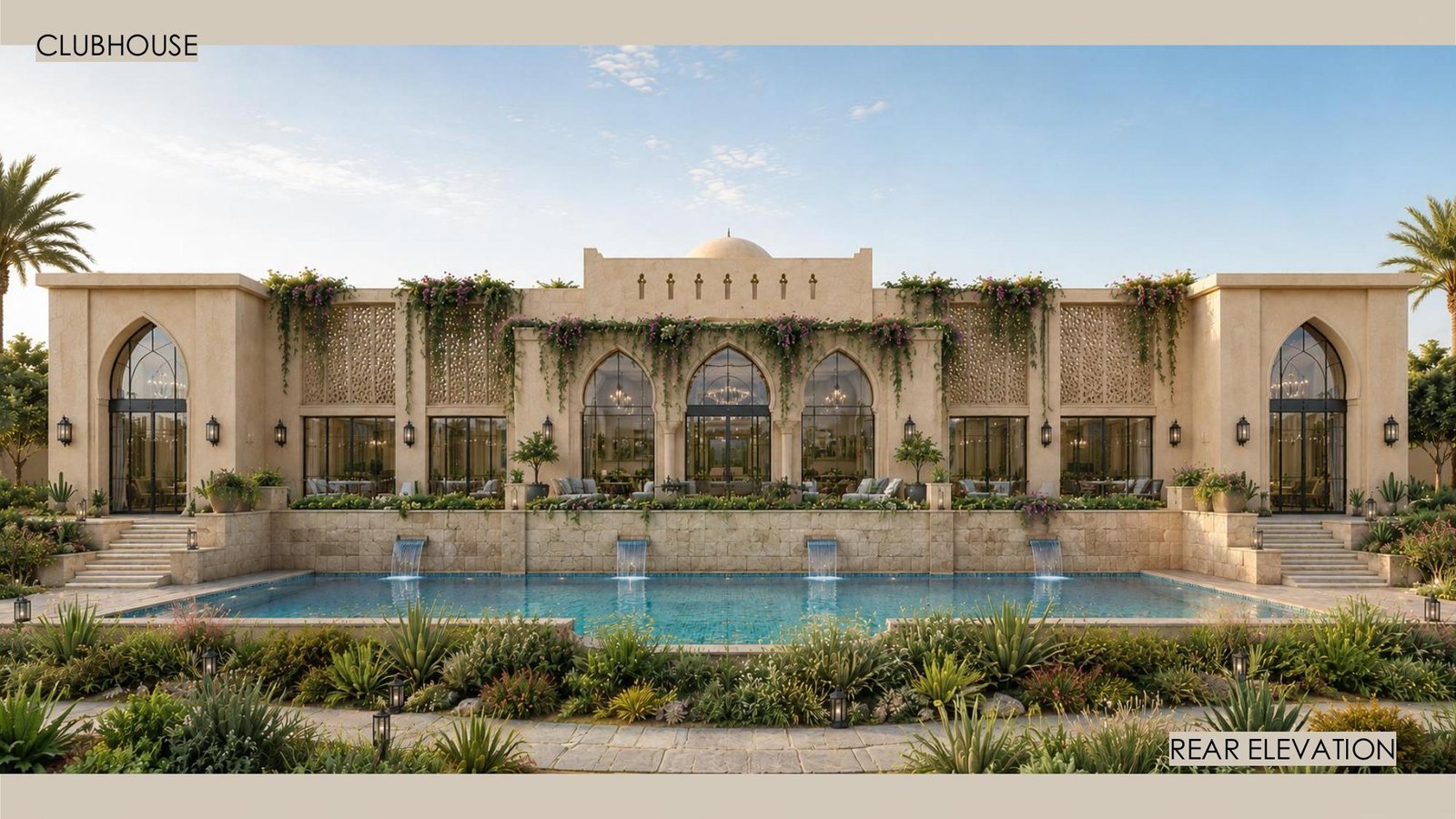 Clubhouse rear elevation with swimming pool, Exclusive Farmhouse Plots in Jaipur