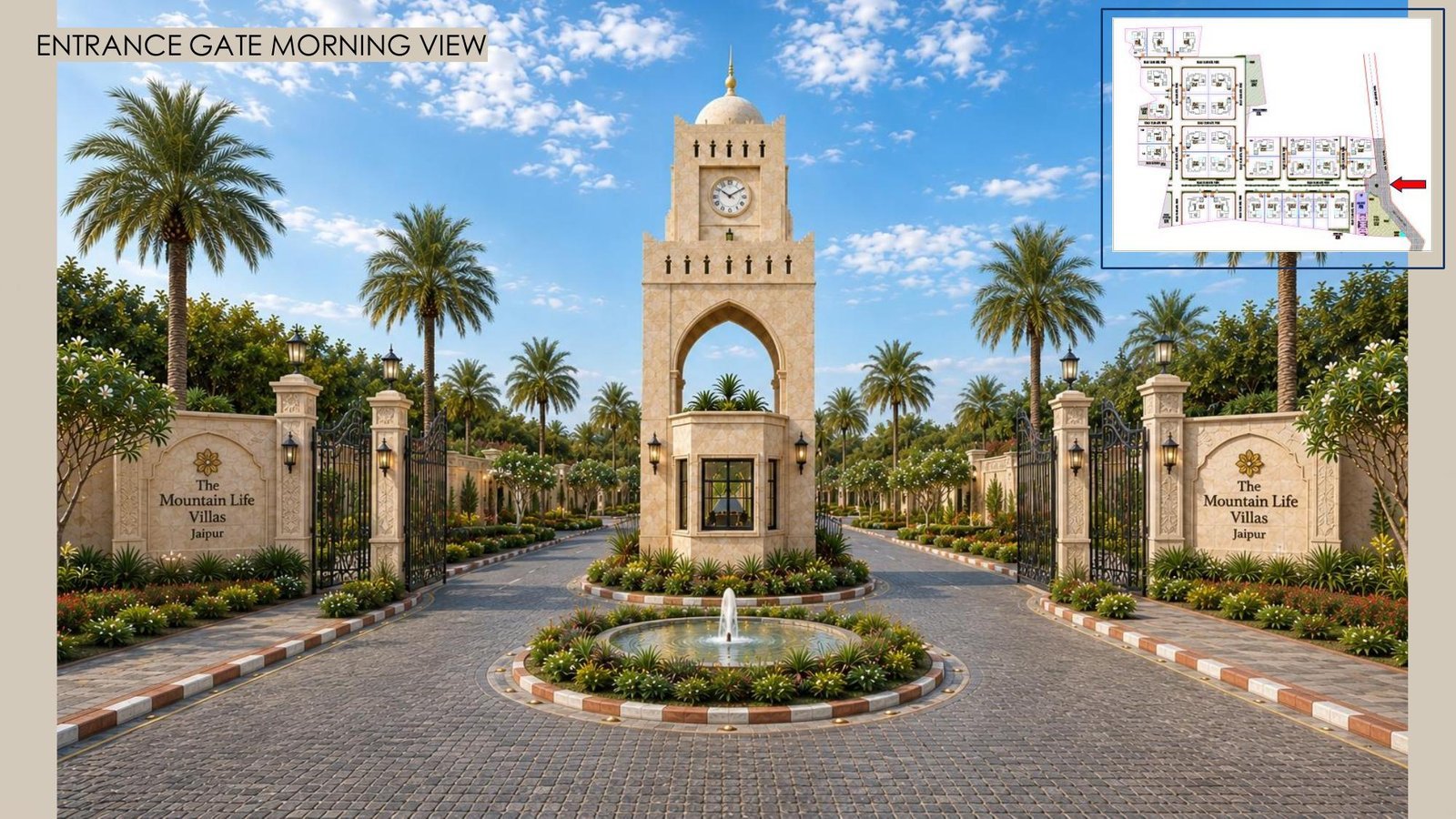 Entrance gate morning view at Exclusive Farmhouse Plots in Jaipur