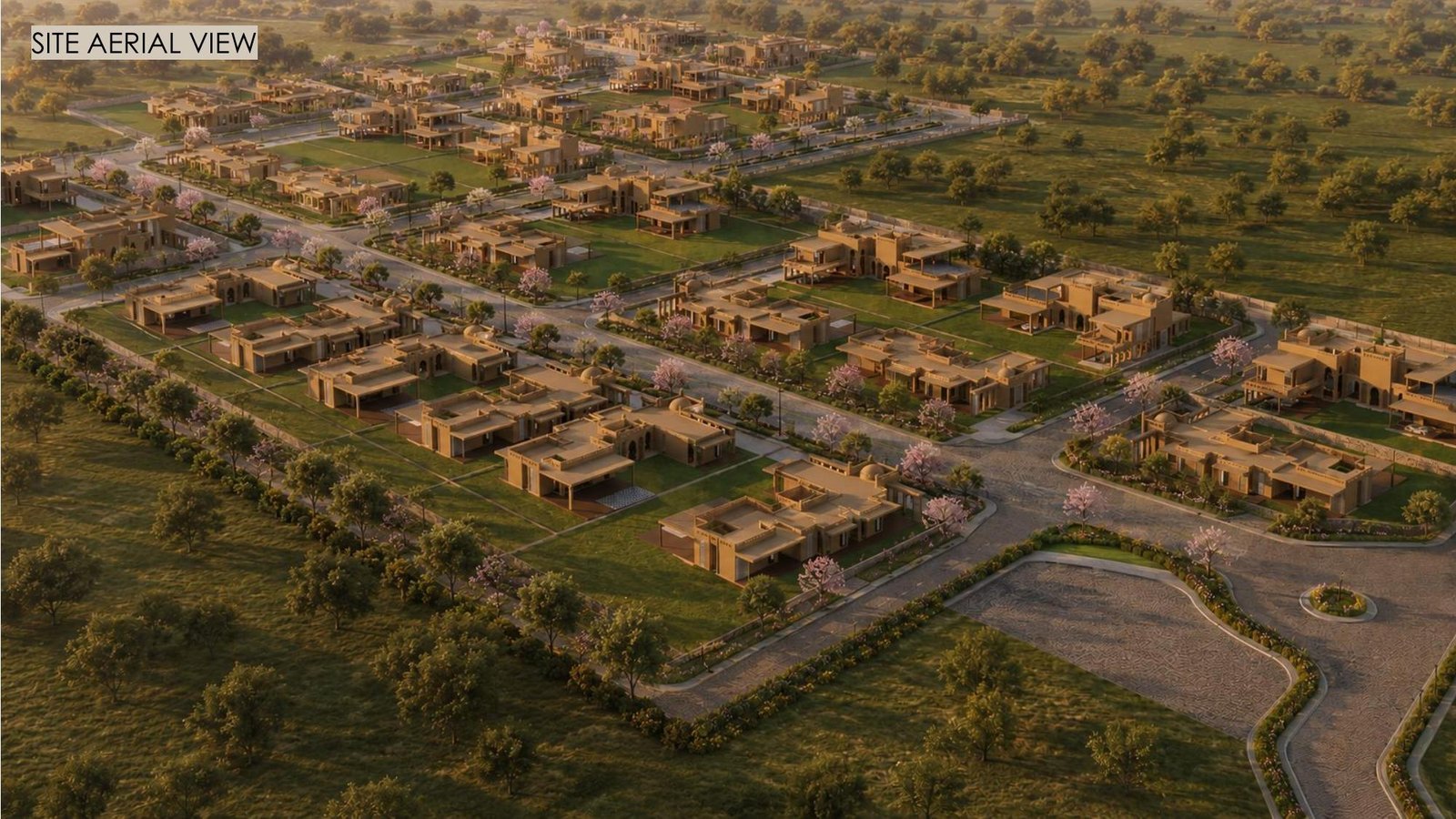 Aerial view of villa layout at Exclusive Farmhouse Plots in Jaipur