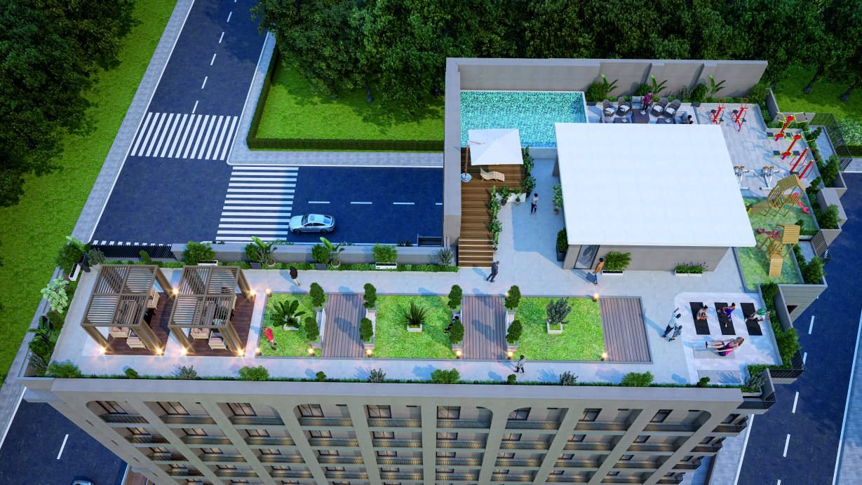 Entrance and rooftop deck at Premium Studio Suites